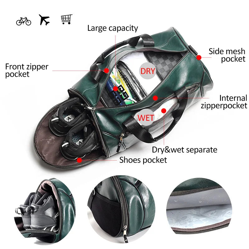 Hochwertige PU-Leder Reisetasche mit großem Fassungsvermögen – Sport- & Travel Duffle Bag mit Schuhfach, modische Herren Handtasche XA689ZC
