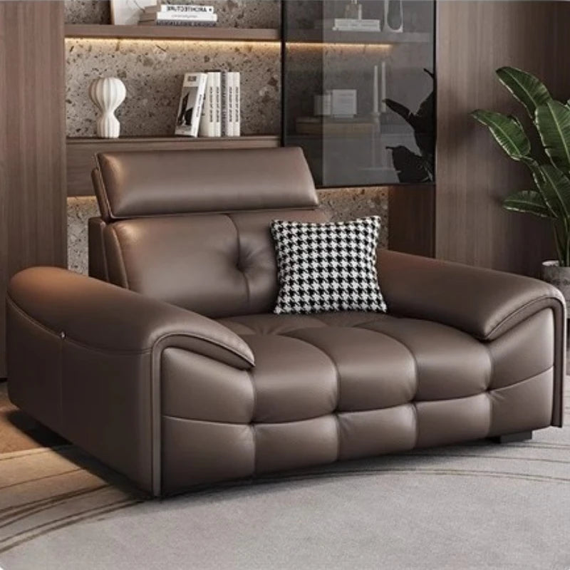 Italienisches modernes Ledersofa für das Wohnzimmer – Minimalistisches Relax Sofa aus echtem Leder mit Latex-Polsterung