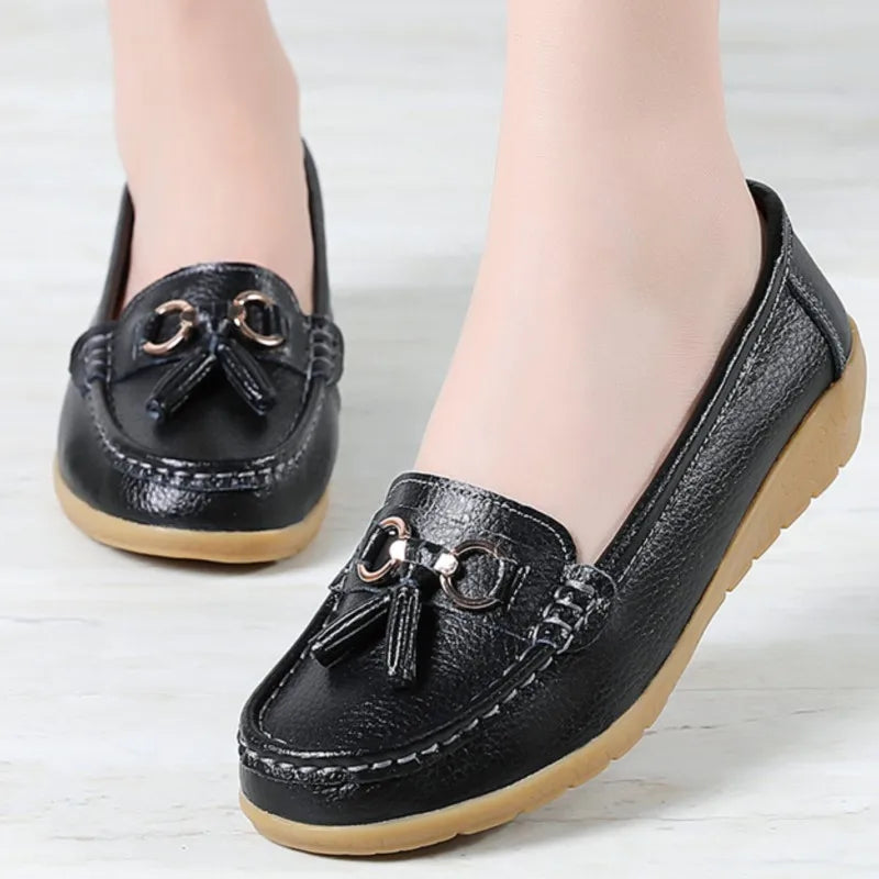 HAJINK Damen Flats – Bequeme Slip-On Oxfords aus echtem Leder, Casual Moccasins für Alltag & Freizeit, Plus Size