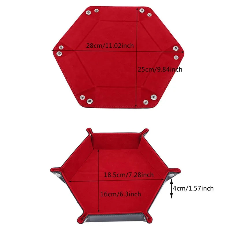 Plateau à dés hexagonal pliable en cuir PU – Würfelschale für RPG, Tabletop &amp; Brettspiele | Vielseitige Aufbewahrungsbox 