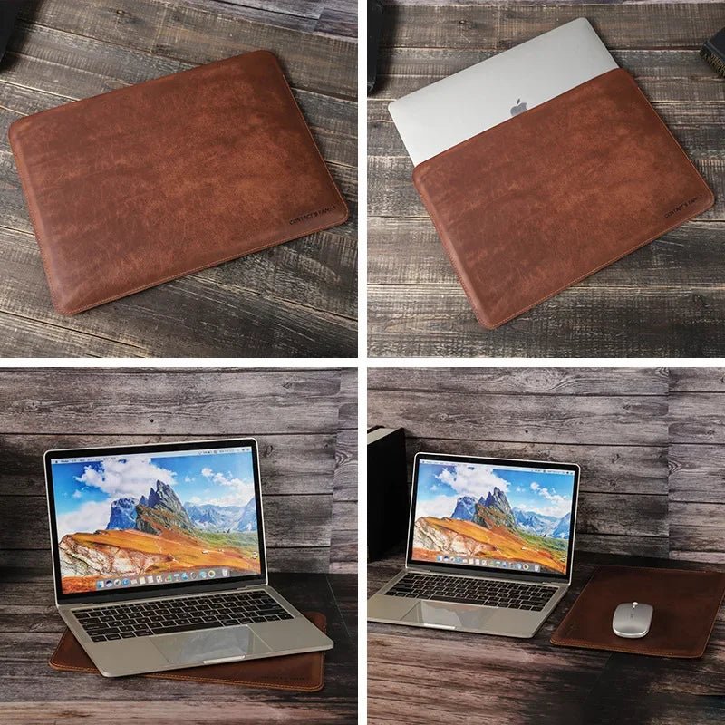 Handgefertigte Laptop-Hülle aus echtem Rindsleder – Sleeve für MacBook Air 13,6 Zoll, Notebook Organizer & Travel Case