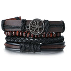 Punk Leder Wickelarmband mit Gitarren- & Unendlichkeits-Symbol – Geflochtenes Vintage Armband mit Holzperlen, Ethno Tribal Wristband für Damen & Herren