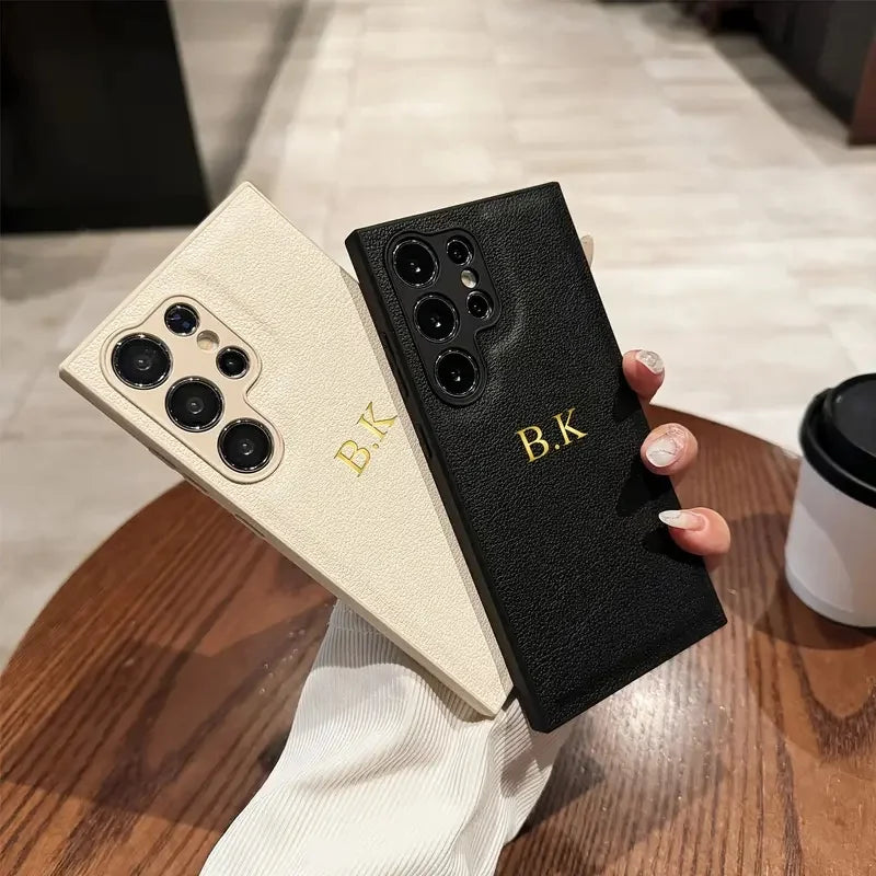 Personalisierte 3D Leder Handyhülle mit Namensgravur – Luxus Faux Leather Case für Samsung Galaxy S25 bis S20, A & FE Serie