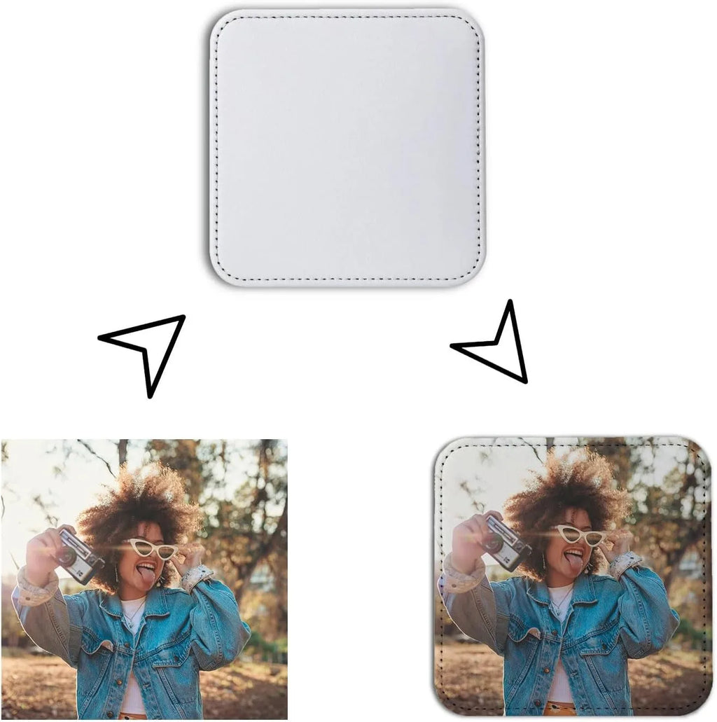 Personalisierte PU-Leder Setzer 10 cm (4 Zoll) – Runde oder quadratische Getränkeunterlagen mit Wunschdesign | Stilvolle Geschenkidee para Hochzeit &amp; Zuhause