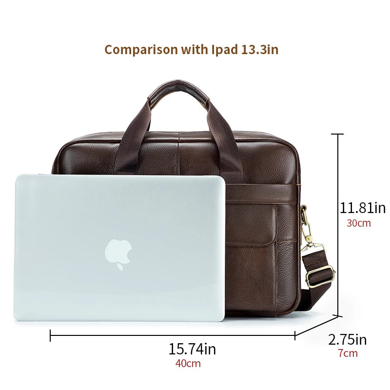 STEEL LION Herren Aktentasche aus echtem Rindsleder – Große Business Laptoptasche 14 Zoll mit Schultergurt & Kofferbefestigung