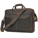 Luufan Herren Leder-Aktentasche - Maletín de cuero Vintage Crazy Horse para portátil de 15,6", bolso bandolera grande para negocios