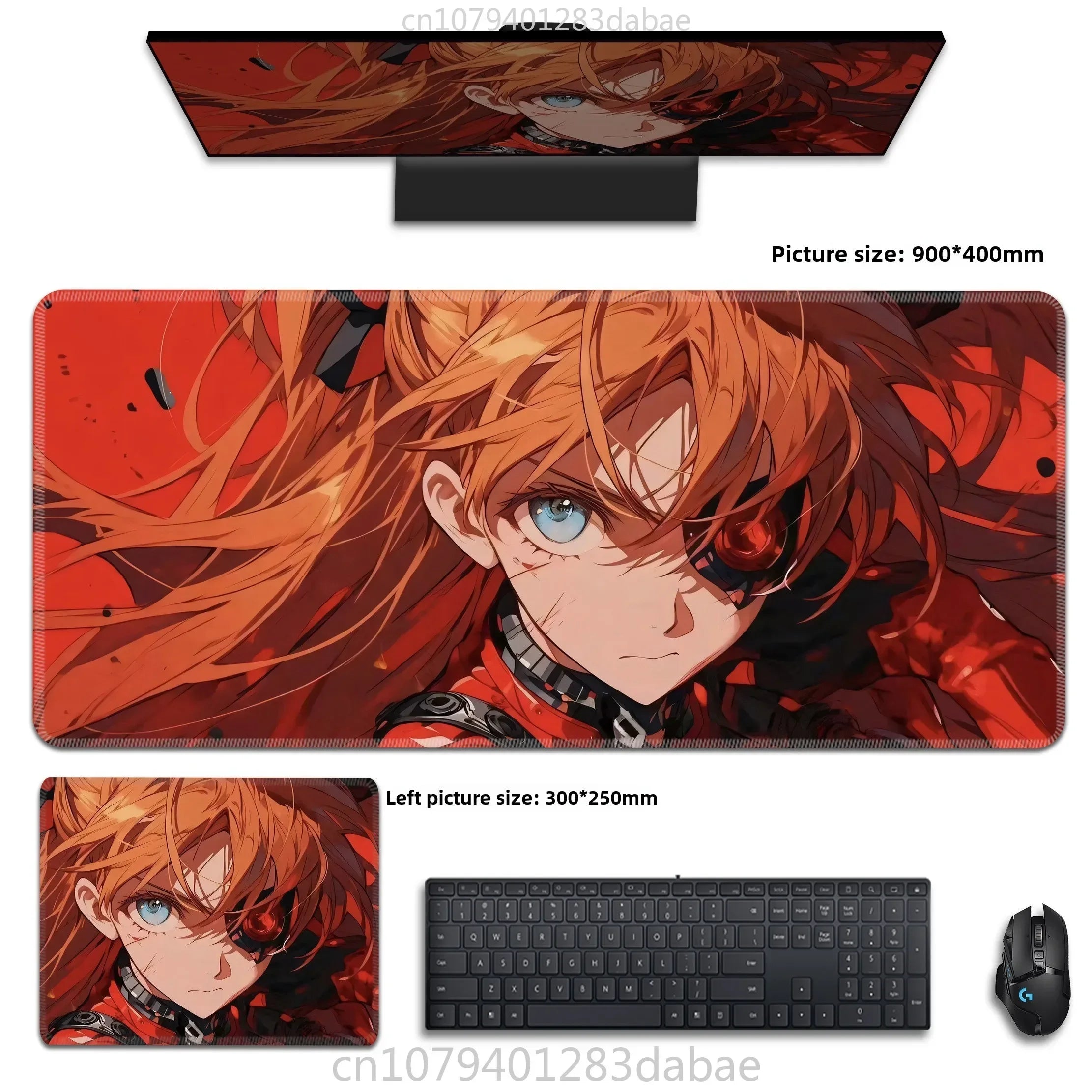 Asuka Langley XXL Anime Schreibtischunterlage aus PU Leder – Wasserdichtes Gaming Mouse Pad im Neon Genesis Evangelion Design