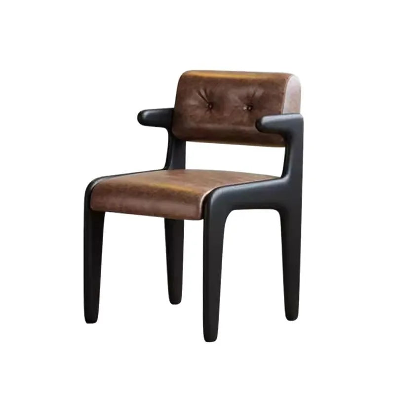 Chandigarh Designer-Armchair aus Massivholz & Oil-Wax-Leder – Französischer Retro Ess- & Lounge-Stuhl mit Rückenlehne