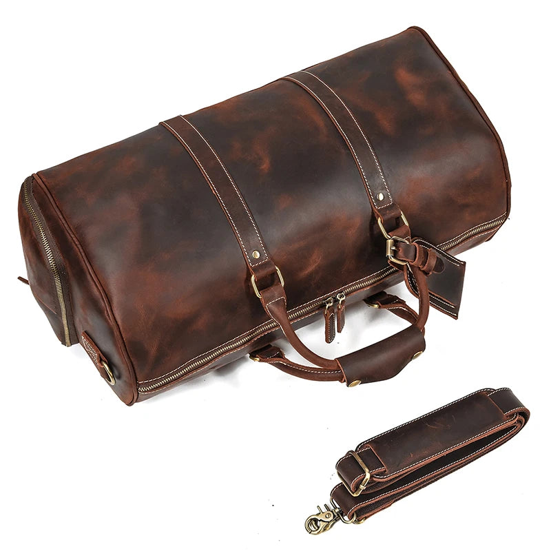 Newsbirds Vintage Leder Reisetasche für Herren – Große Travel Duffle aus echtem Rindsleder mit Schuhfach & Nietenboden