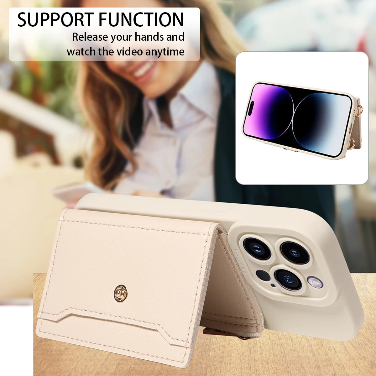 Faux Leder Crossbody Handyhülle für iPhone – Umhängetasche mit Spiegel, Kartenfach & Fallschutz