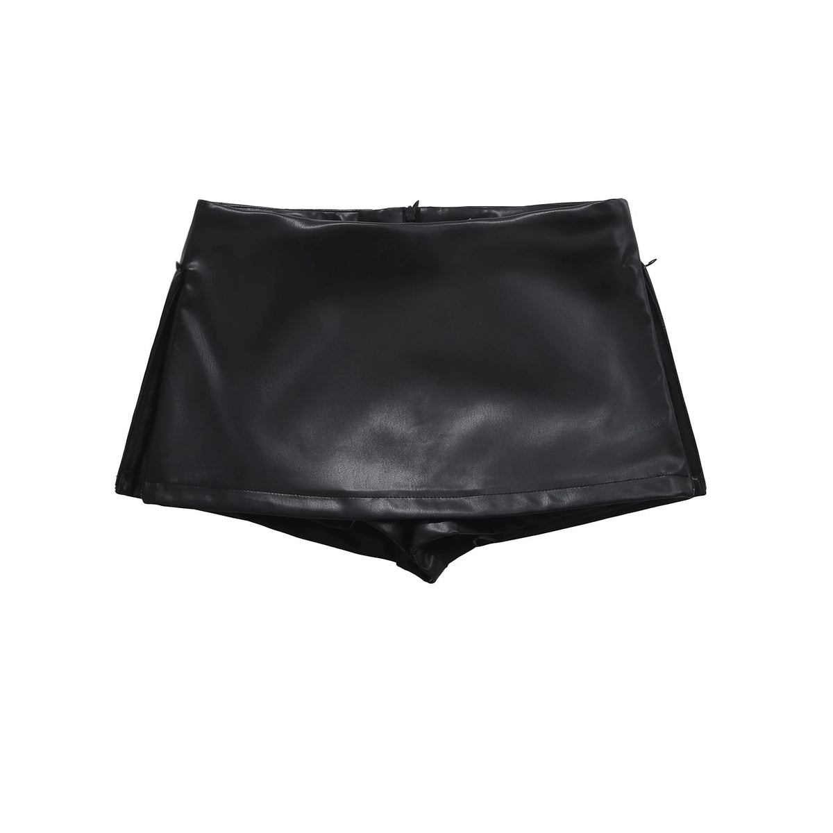 BRUSCREST Damen Minirock aus Kunstleder – Eleganter Korean Fashion Low-Rise Rock mit asymmetrischem Schlitz & integrierter Shorts