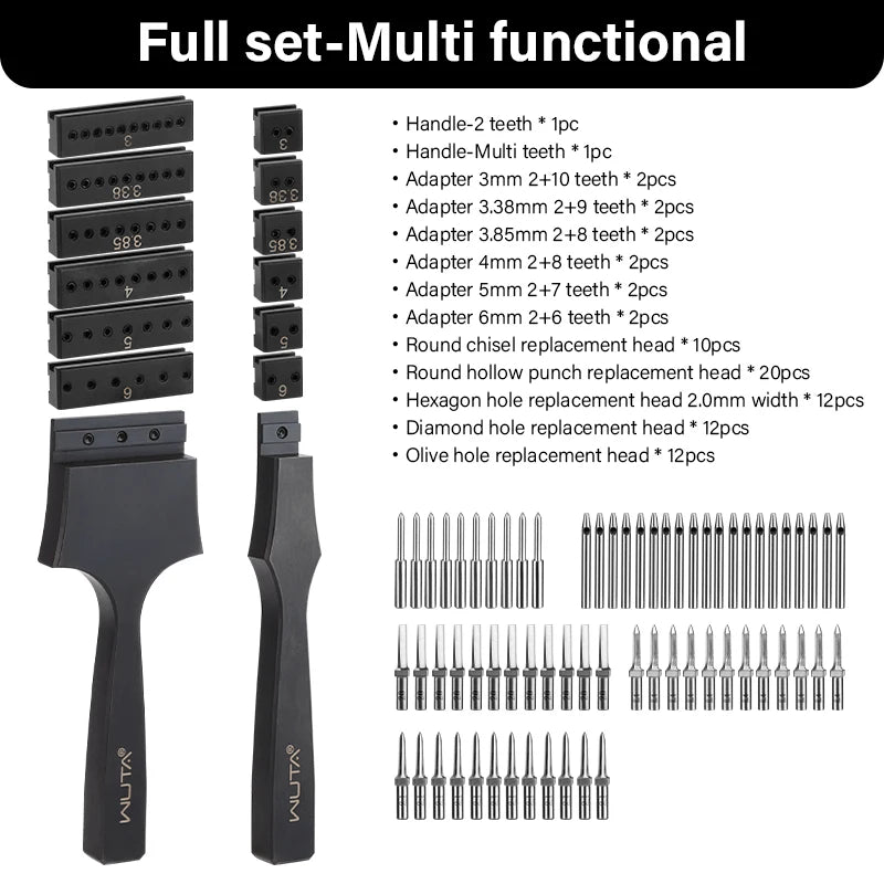 WUTA Multifunktionaler Leder Lochstanzer – Austauschbares Stich- & Lochwerkzeug mit Rund-, Diamant-, Oliven- & French-Style Köpfen
