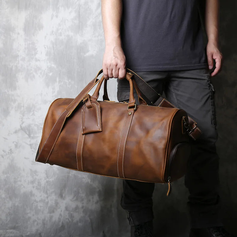 JLFGPJ Bolso de Viaje Retro para Hombre - Große Crazy Horse Leder Reisetasche aus Rindsleder, Bolso de Lona Vintage de un Solo Hombro para Europa y América