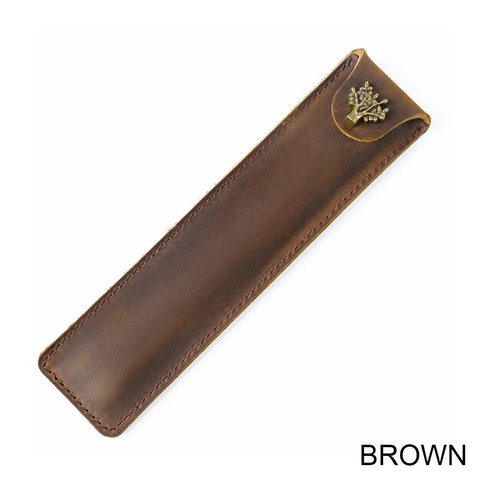 Étui à crayons en cuir véritable au dos – Étui à stylos Schlankes pour un étui à crayons | Étui à stylos en cuir élégant pour voyages, carnets de notes et journaux 