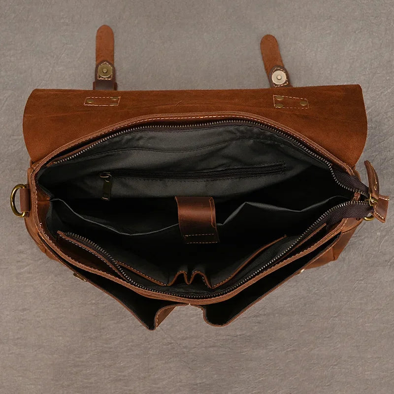 Newsbirds Herren Aktentasche aus echtem Rindsleder – Vintage Leder Laptoptasche & Dokumententasche für A4 & 14 Zoll Laptop