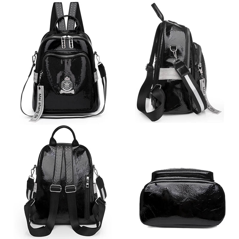 KMFFLY Damen Fashion Rucksack aus PU Leder – Designer Backpack mit reflektierenden Details, Casual Schul- & Reiserucksack für Mädchen & Frauen