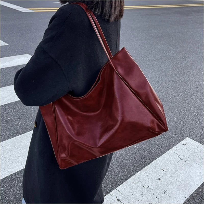 RPXBGUCKARHG Vintage Damen Tote Bag – Große PU-Leder Schultertasche, Harajuku-inspirierte Casual Handbag für Alltag & Shopping