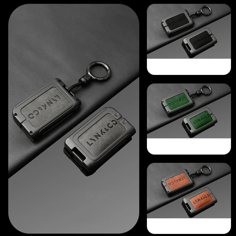 Premium Autoschlüssel Hülle aus Metall & Leder für Lynk & Co 01 & 05 – Robuste Alloy Key Case Cover mit Schlüsselanhänger