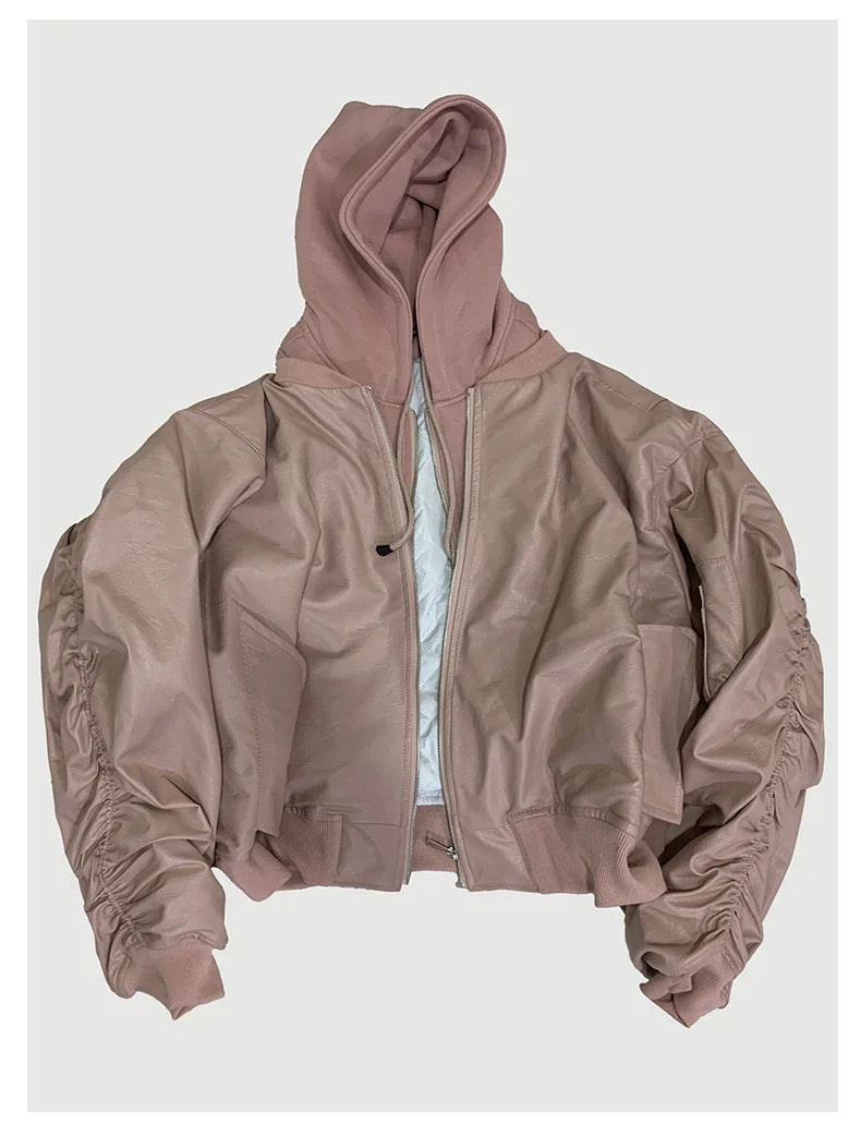 Bomberjacke surdimensionné en cuir PU pour hommes en noir – Veste de créateur chaude avec des vêtements de style streetwear pour l'hiver et l'hiver