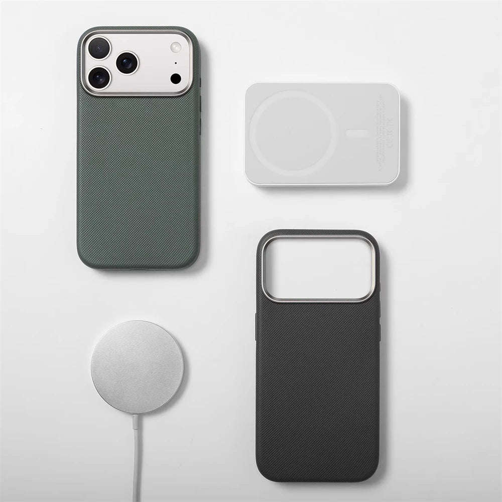 Funda de cuero de lujo con textura de diamante y MagSafe para iPhone 13-17 Pro Max - Funda de cubierta completa con protección de cámara metálica y carga inalámbrica