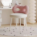 Premium Make-up Stuhl aus Leder – Drehbarer &amp; höhenverstellbarer Schminkstuhl in Creme mit Schleifen-Rückenlehne