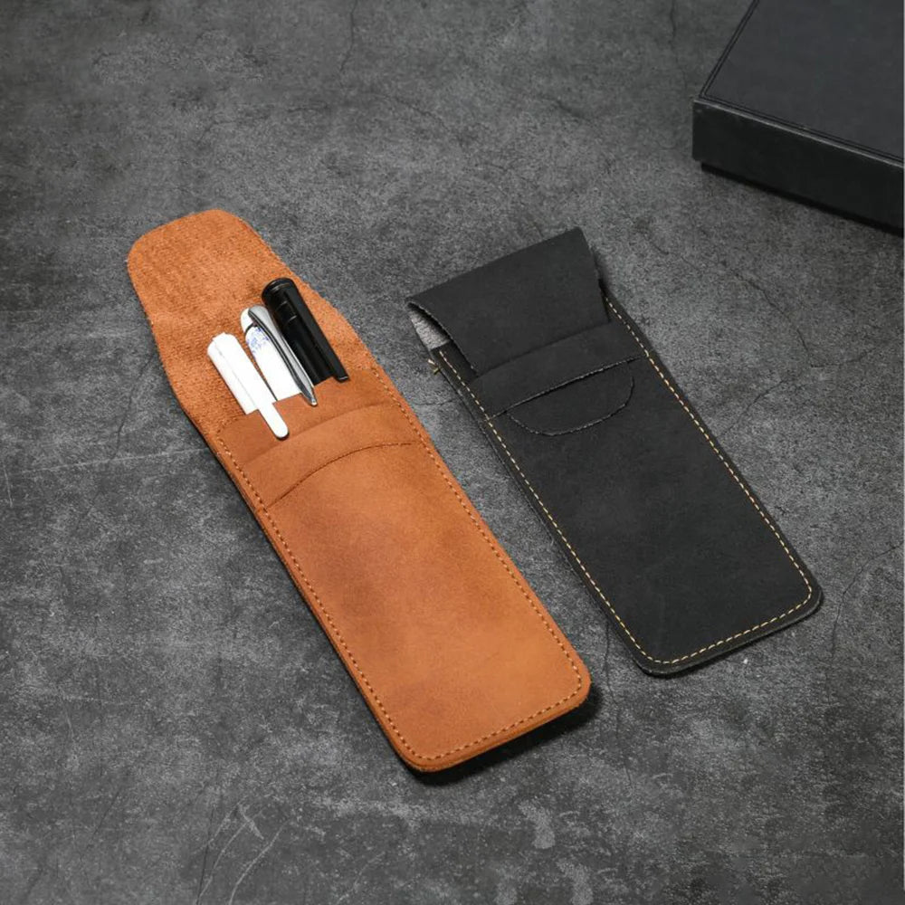 Handgefertigte PU-Leder Stiftehülle im Vintage-Design – Frosted Pencil Case für Füllfederhalter & Schreibgeräte | Schlankes Leder Stifteetui für Schule & Büro