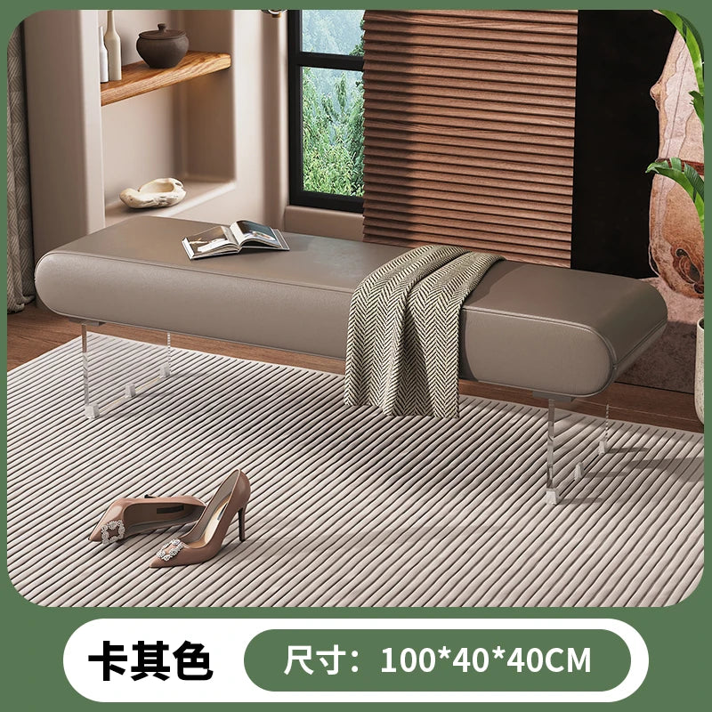 Designer Sitzbank & Ottoman aus Vintage PU-Leder – Moderne Bar- & Balkonbank mit Acrylbeinen im italienischen Stil