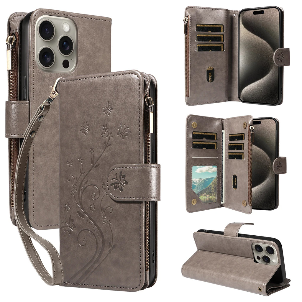 Cartera multifunción de piel sintética con tapa y tapa para iPhone 11–16e – Kartenfach, Ständer &amp; Rundumschutz
