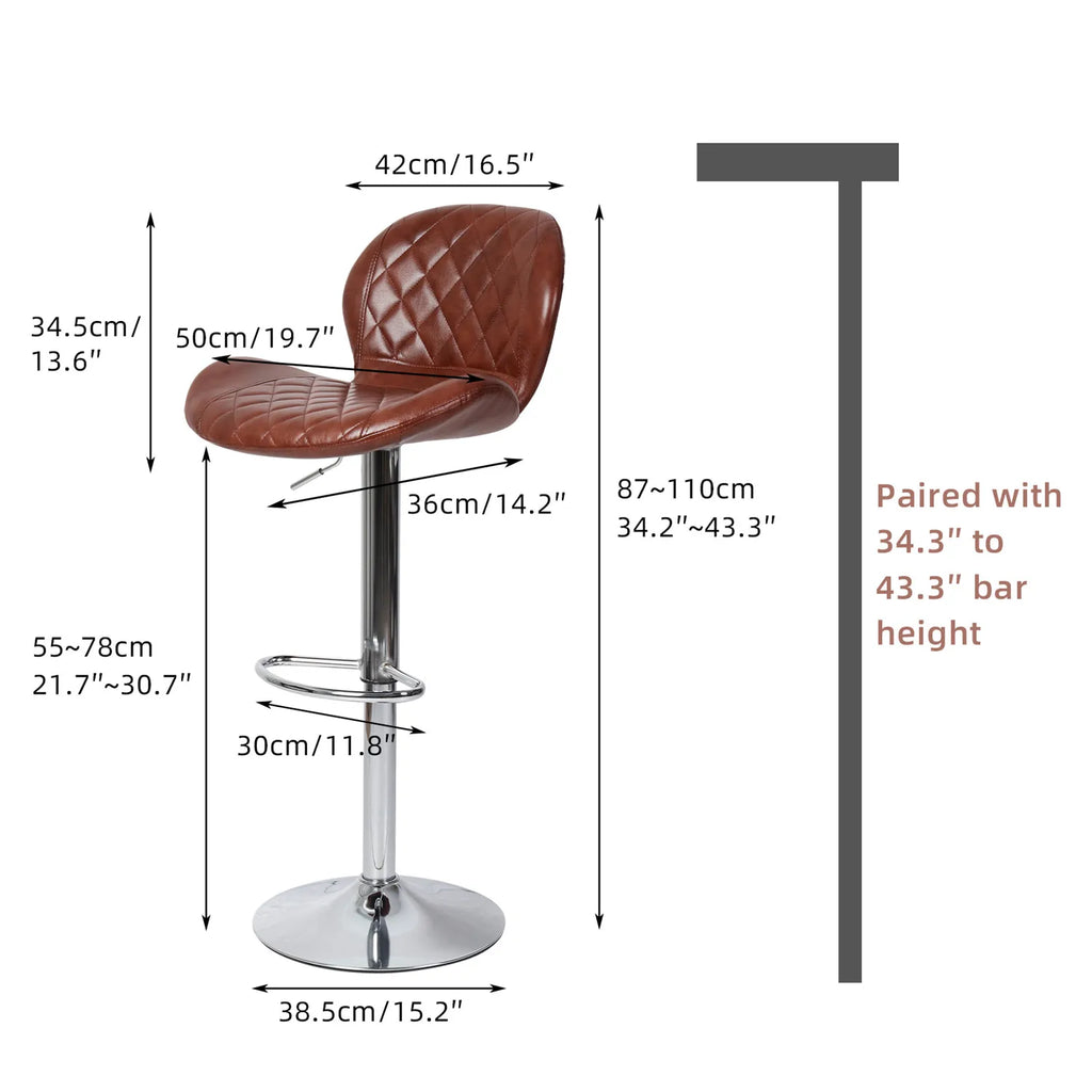 Weiße Barhocker 2er Set – Höhenverstellbare 360° Dreh-Barstühle aus Kunstleder mit Rückenlehne & Edelstahl-Fußstütze