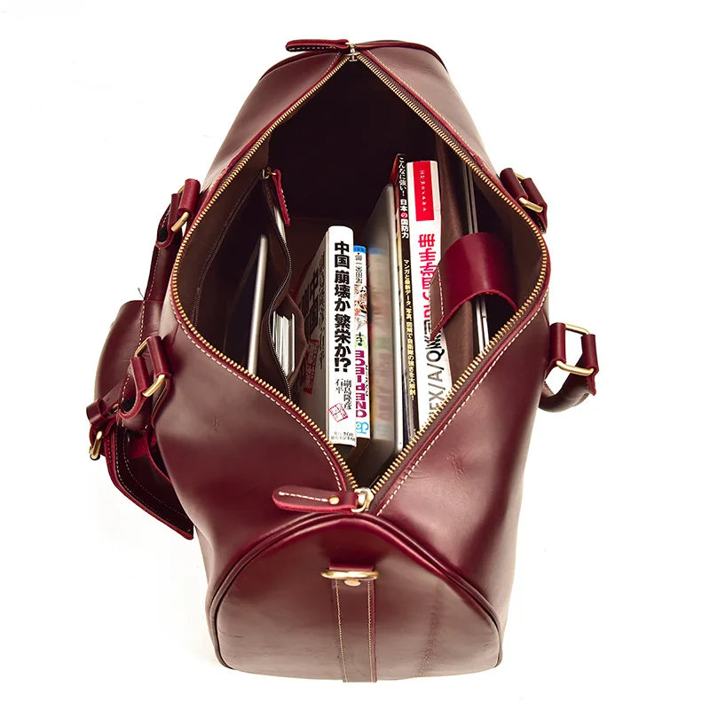 45 cm Crazy Horse Leder Reisetasche aus echtem Rindsleder – Retro Travel Duffle & Shoulder Bag für Damen und Herren, Handgepäck Weekender