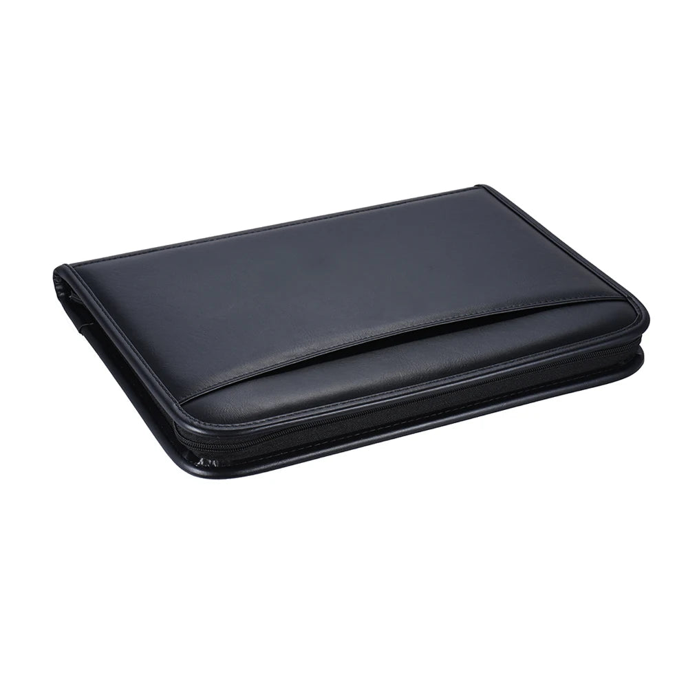 Portafolio de negocios de cuero PU A4 con Reißverschluss &amp; Rechner – Portafolio profesional de documentos para oficinas y reuniones