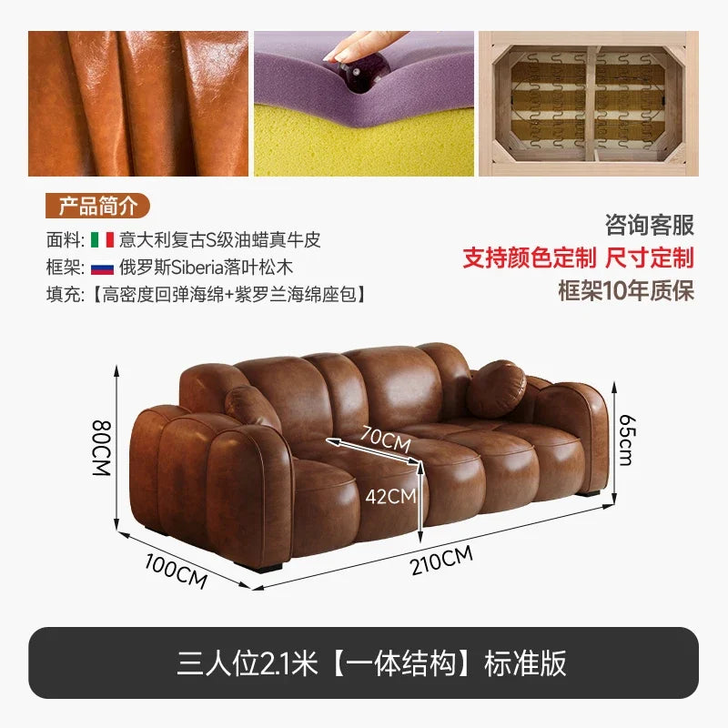 Cloud Designer Sofa im nordischen Stil – Modernes Lounge-Sofa mit Oil-Wax-Leder, Minimalistisches Relax-Sofa für Wohnzimmer &amp; Loft 