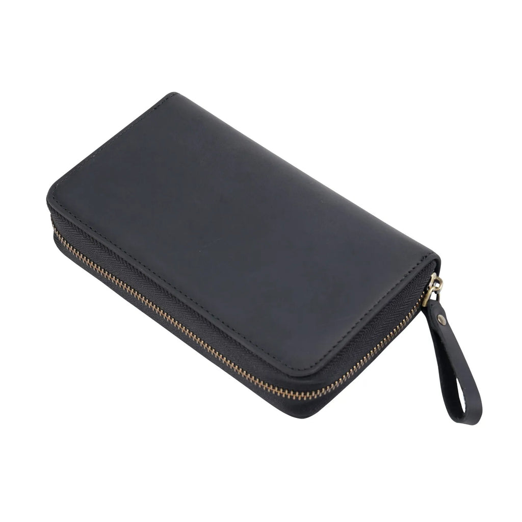 Echte Leder Füllfederhalter-Mappe mit Reißverschluss – Stifteetui mit 10 Fächern & großer Kapazität für Büro & Schule