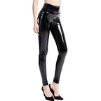 Leggings en cuir PU pour femmes, taille haute, effet miroir, leggings skinny avec pantalon crayon extensible et sexy 