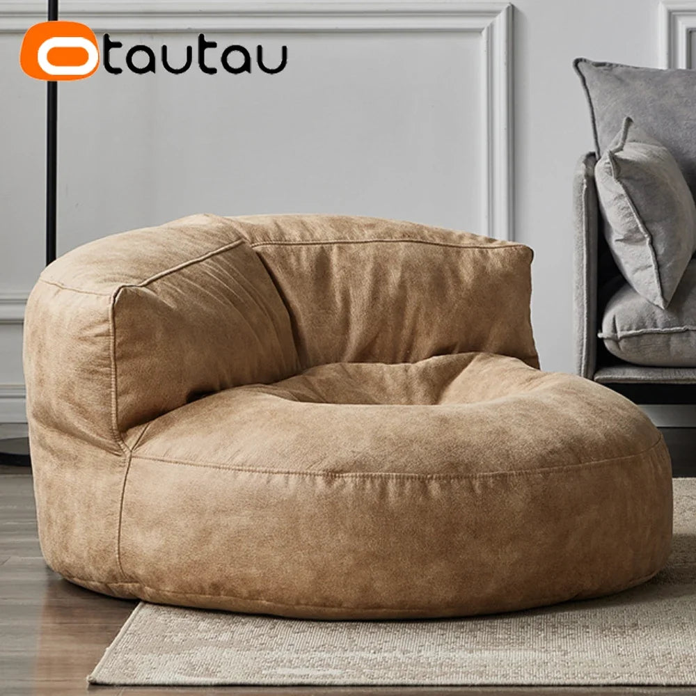 Großer Pouf Sofa Bezug in Lederoptik 100 cm – Beanbag Hülle für Sitzsack, Lounge Sessel & Ottoman, Retro Design ohne Füllung