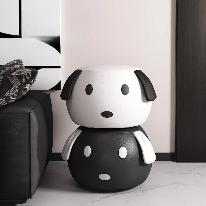 Cartoon Hund Lederhocker – Weicher Sitzhocker & Schuhwechselstuhl aus atmungsaktivem PU-Leder für Wohnzimmer