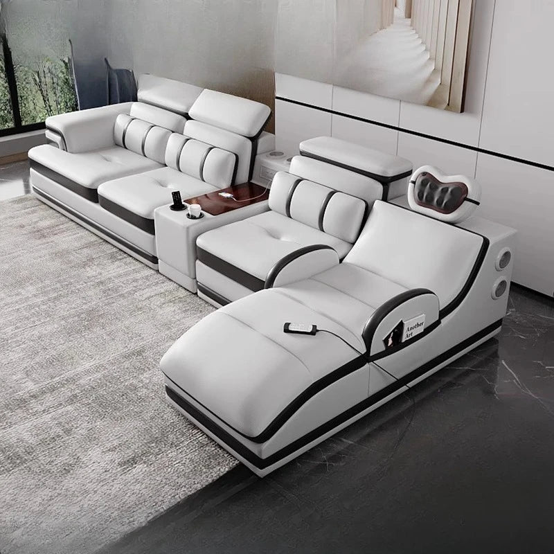 Minimalistisches Luxus Leder Ecksofa mit Massagefunktion – Modernes Designer Sofa im L-Format für stilvolle Wohnzimmer