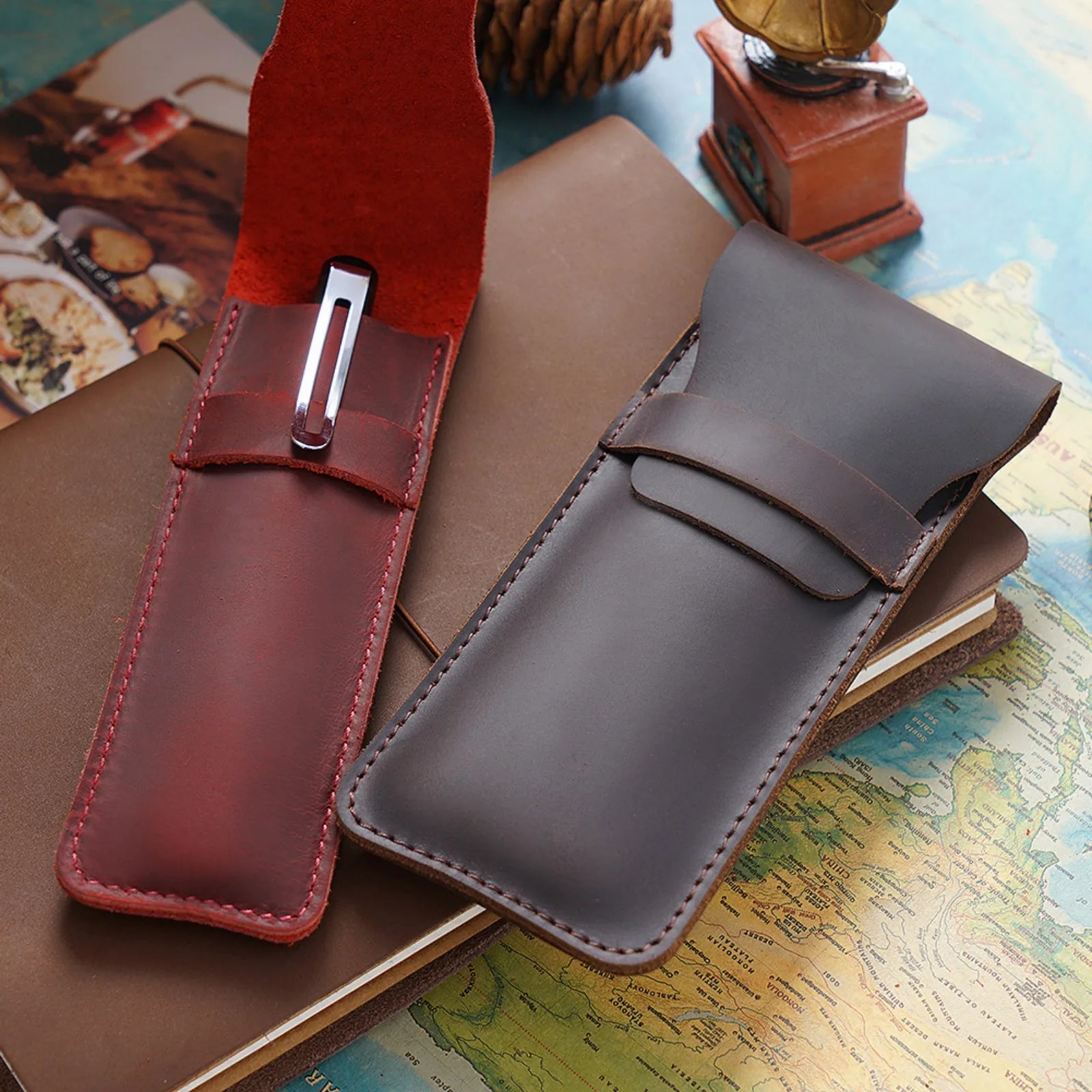 Premium Leder Stiftehalter aus echtem Rindsleder – Retro Einzel-Pen-Etui, schlank &amp; langlebig