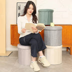 Kreativer runder Teddy-Stoff Hocker mit Stauraum – Weicher Bucket Ottoman & Schminkstuhl für Wohnzimmer & Schlafzimmer