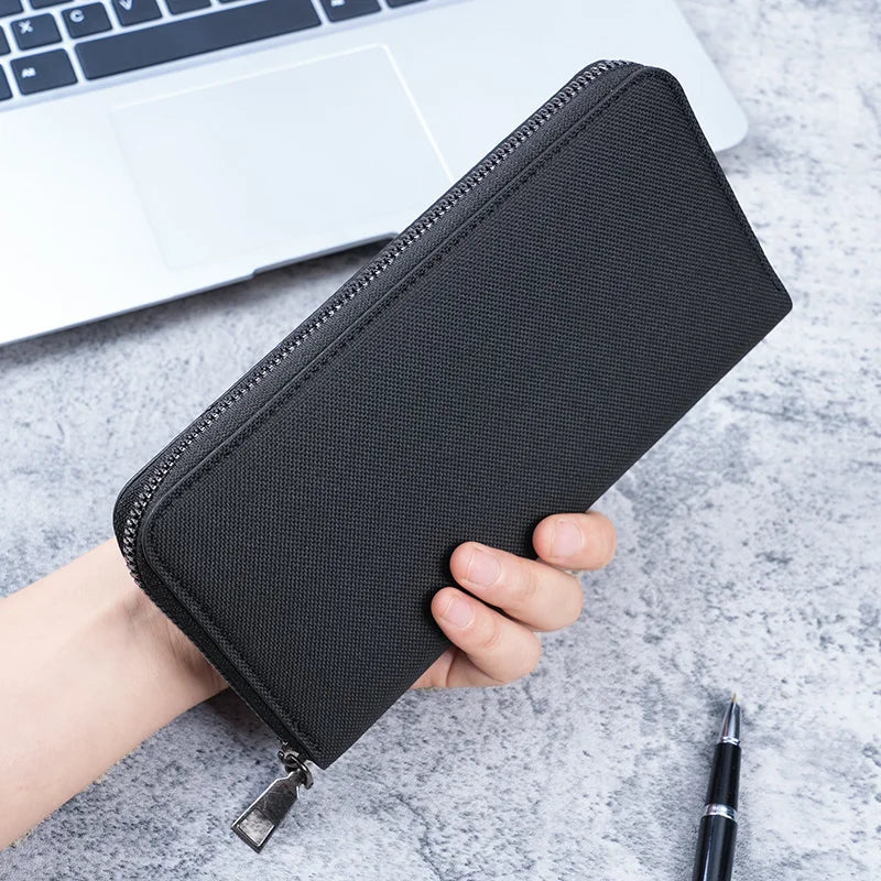 Herren Langbörse mit Reißverschluss – Große Business Clutch Wallet aus Canvas mit Multi-Kartenfächern
