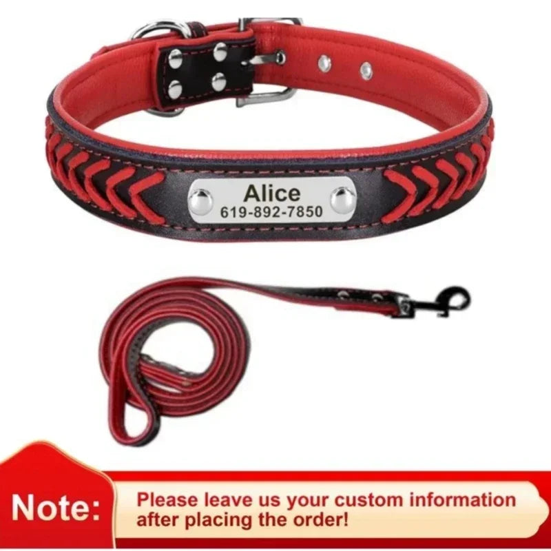 Graviertes Leder Hunde-Halsband mit Namensschild – Geflochtenes, personalisiertes ID-Halsband aus Leder für mittelgroße &amp; große Hunde 