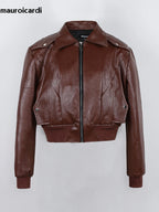 Mauroicardi Hombre Oversize PU Lederjacke Schwarz – Kurze High-Street Designerjacke mit Schulterpolstern &amp; Reißverschluss für Frühling &amp; Herbst