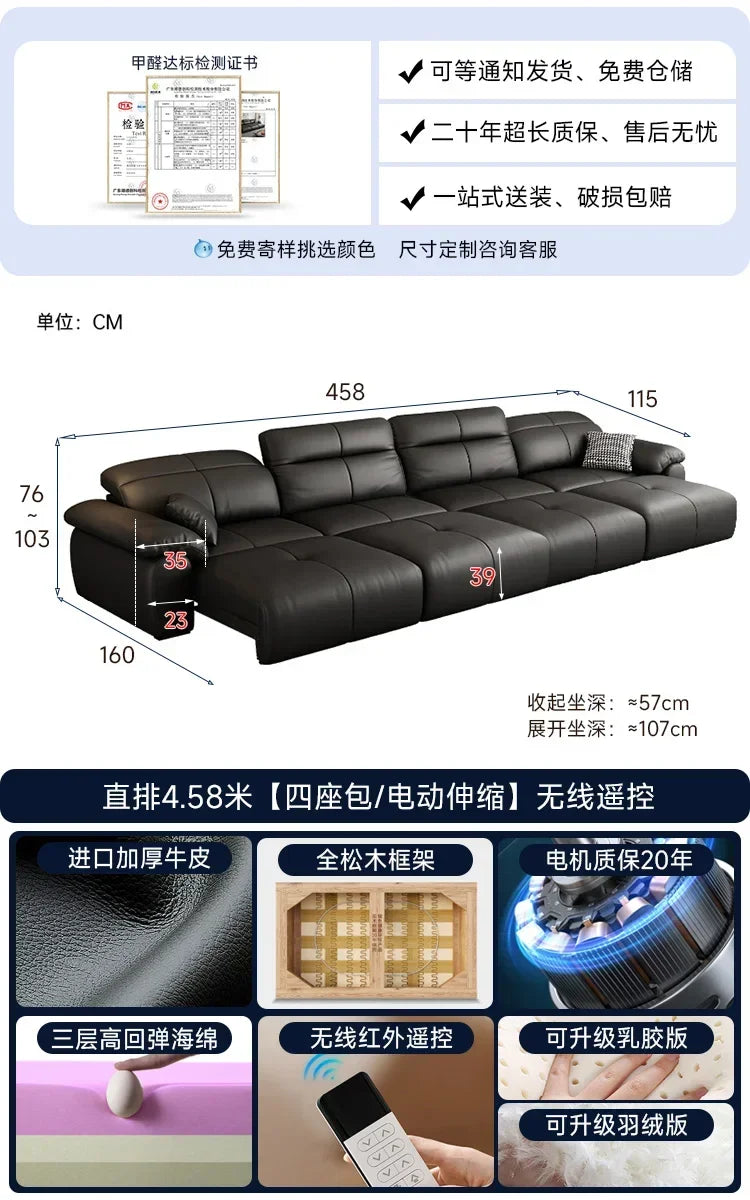 Luxuriöses schwarzes Echtleder Sofa mit Relax- & Schlaffunktion – Modernes Designer Ecksofa & Daybed für stilvolle Wohnzimmer