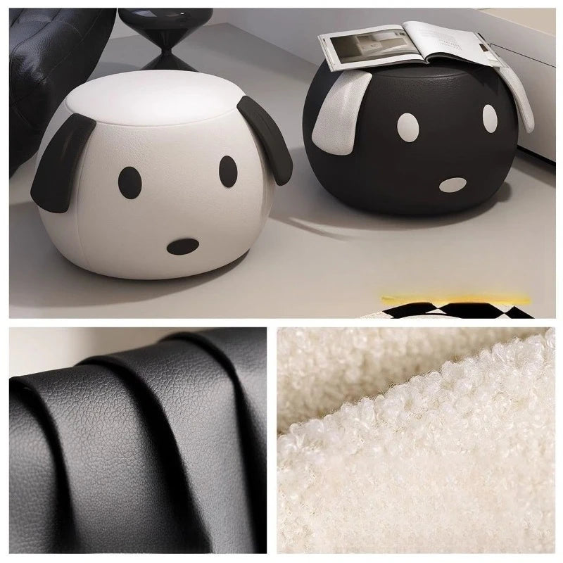 Cartoon Hund Lederhocker – Weicher Sitzhocker & Schuhwechselstuhl aus atmungsaktivem PU-Leder für Wohnzimmer