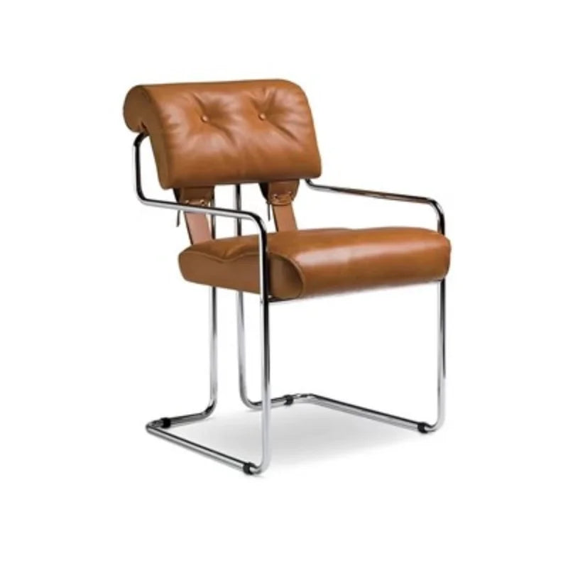 Französischer Retro Bürostuhl aus Echtleder – Eleganter Konferenz- & Schreibtischstuhl im Light-Luxury Design mit Armlehnen