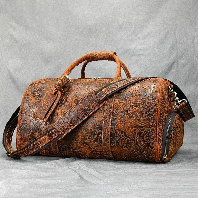 Vintage Reisetasche aus echtem Leder 52 cm - Große Crazy Horse Cowhide Travel Duffle mit Schultergurt, hochwertige Wochenendtasche für Herren 