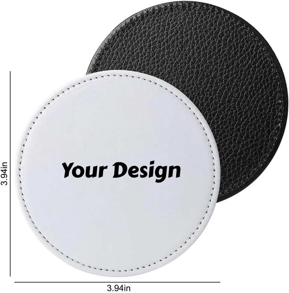 Personalisierte PU-Leder Setzer 10 cm (4 Zoll) – Runde oder quadratische Getränkeunterlagen mit Wunschdesign | Stilvolle Geschenkidee para Hochzeit &amp; Zuhause