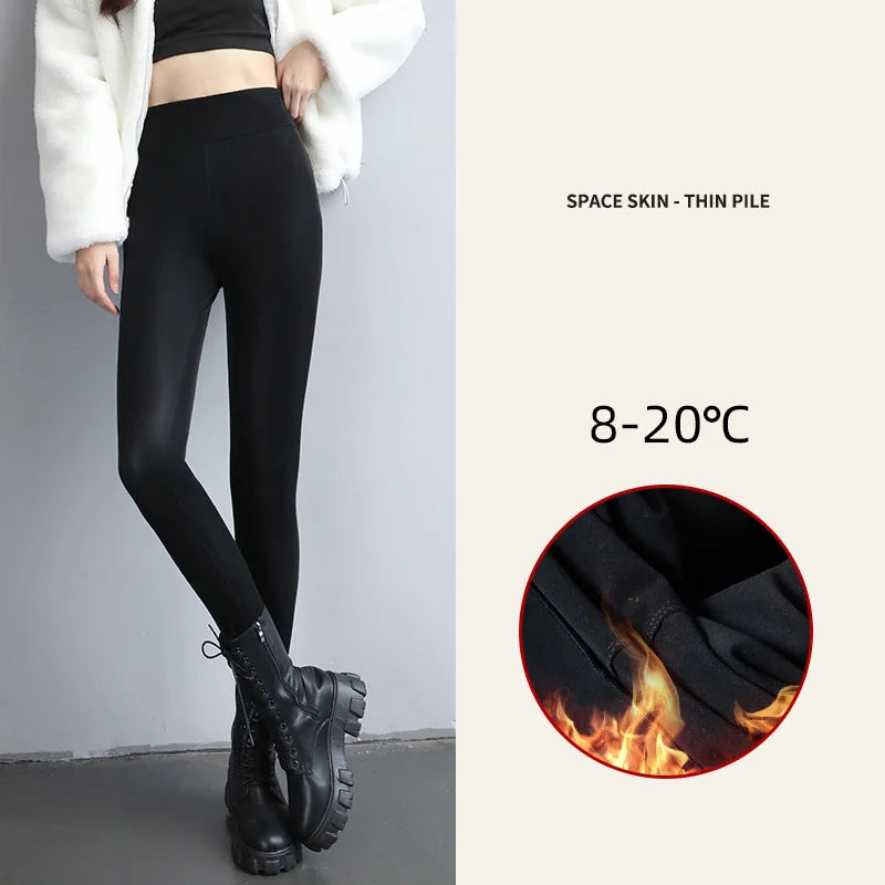 Leggings de invierno para mujer de PU con cintura alta – Leggings térmicos con forro polar, elásticos y cálidos Passform 