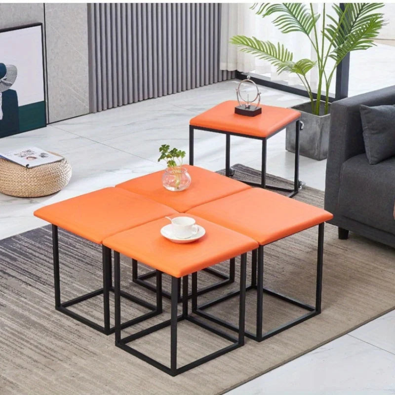 Siège de siège 5 en 1 en cuir PU avec roulettes – Pouf multifonction, tabouret et coussin de chaise pour femmes et hommes