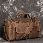 LEATHFOCUS Herren Leder Reisetasche Vintage – Große Crazy Horse Travel Bag aus vollnarbigem Rindsleder, Business- &amp; Weekender Tasche Braun